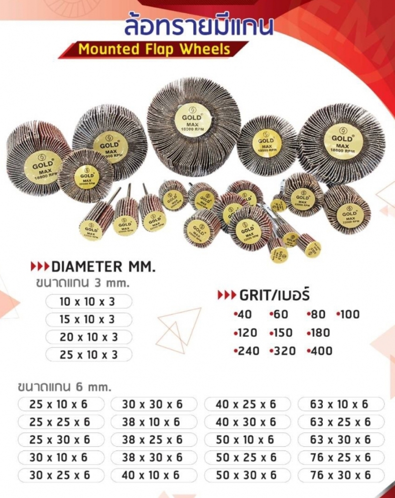 ล้อทรายมีแกนขนาด Gold (แกนขนาด 3mm , 6mm)