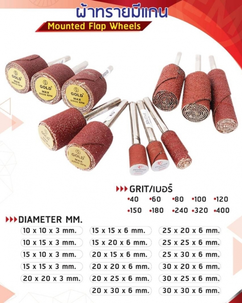 ผ้าทรายพันแกน Gold (แกน 3มิล., 6มิล.)