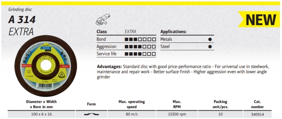 ใบเจียร Klingspor grinding discs A 314 Extra