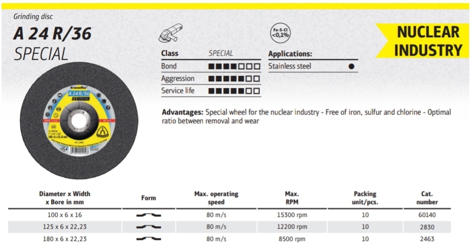 ใบเจียร Klingspor grinding discs A 24 R/36 Special