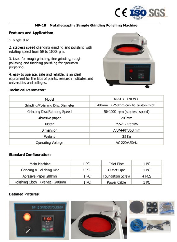 MP-1B Metallographic Sample Grinding Polishing Machine