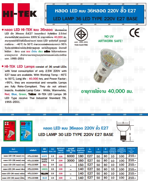 HI-TEK หลอด LED แบบ 36หลอด